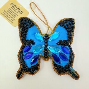 Caroline Mitchell Blue Beaded Ulysses Butterfly Christmas Ornament 3”